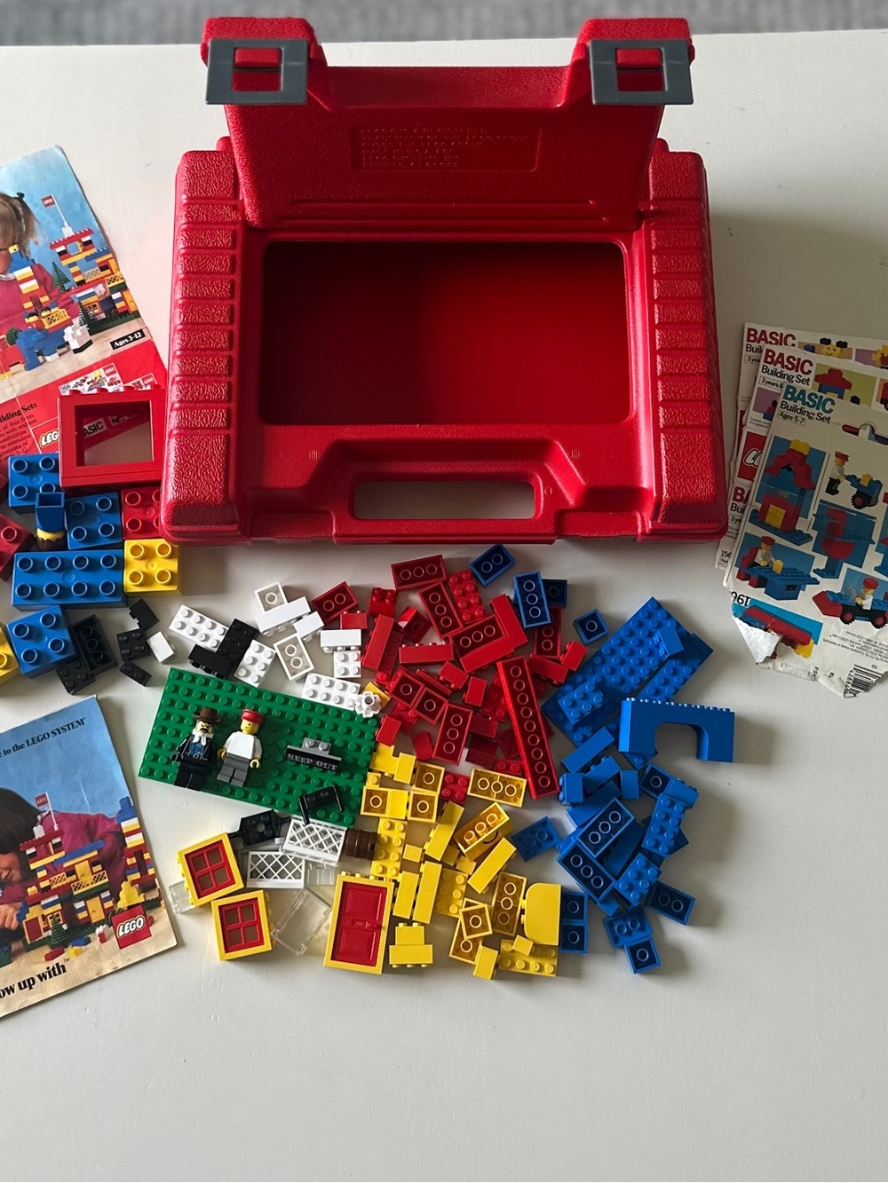 Vintage LEGO Basic Building Set in Red Case Manuals Booklets & Mixed Pieces